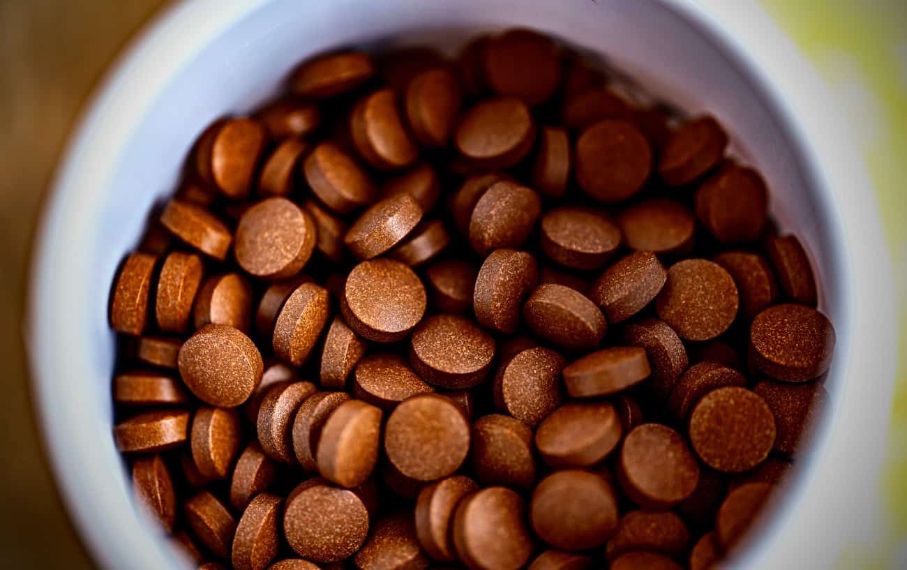 A bowl of iron pills. 
