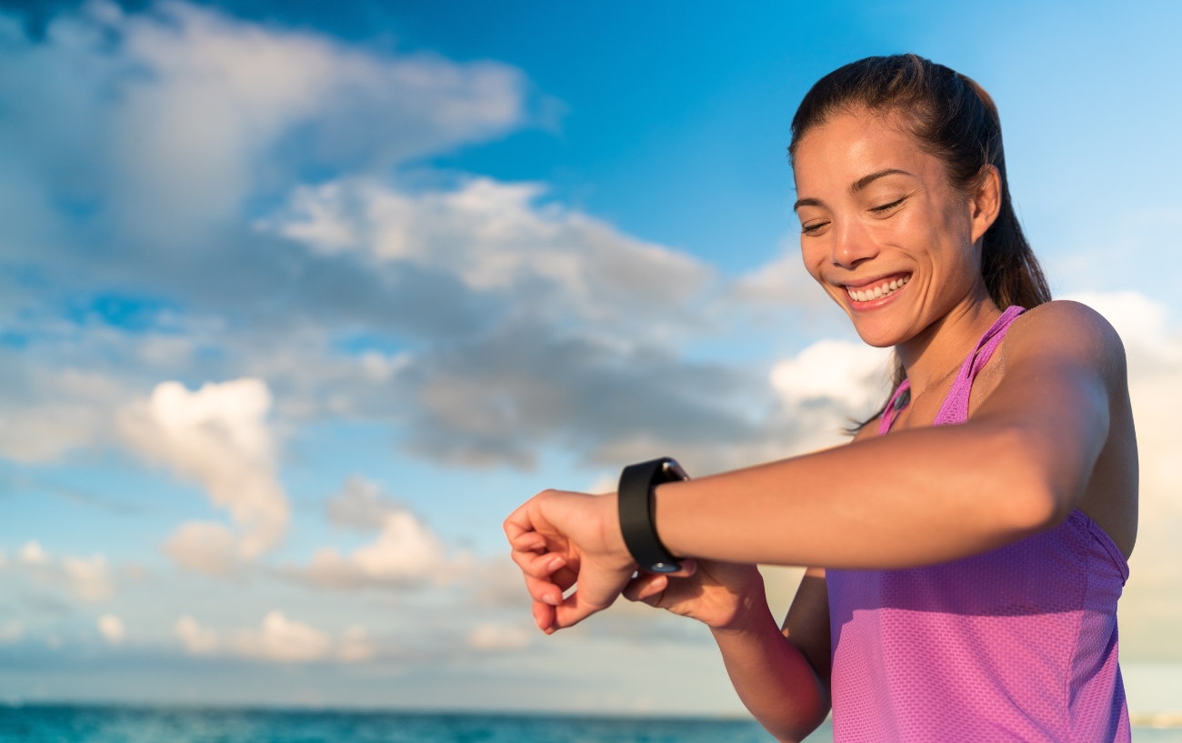 woman with a running watch