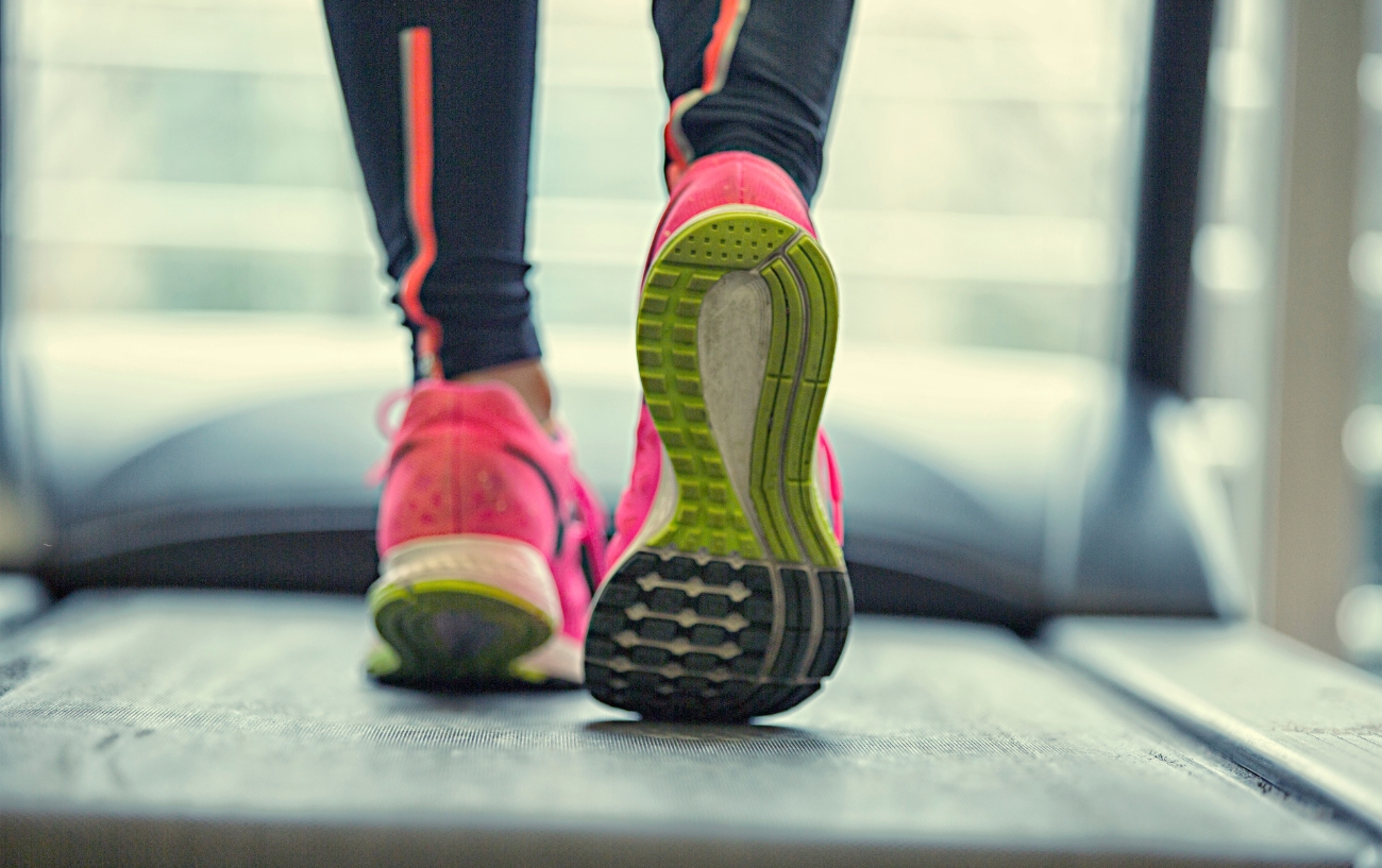 running shoes on treadmill closeup