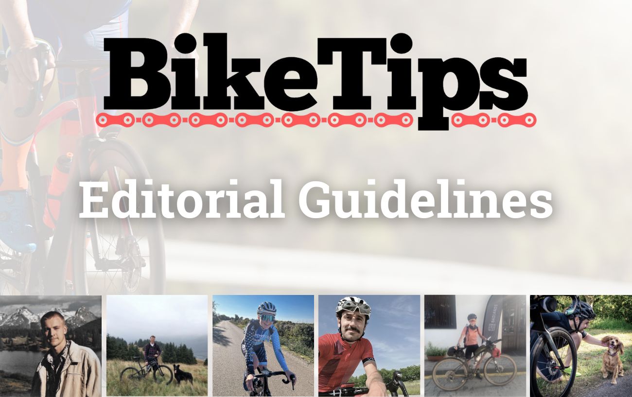 BikeTips Editorial Guidelines title image, showing the BikeTips logo and headshots of members of the BikeTips writing and editing team.